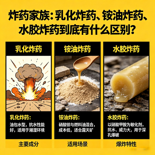 京口炸药家族：乳化炸药、铵油炸药、水胶炸药到底有什么区别？
